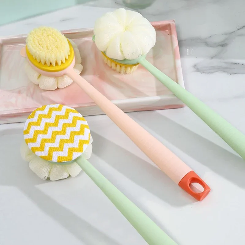 

Double-Sided Soft Hair Massage Bath Brush Long Handle Back Rub Brush 2 In 1 Bath Brush With Bath Ball Double Side Scrub Brush