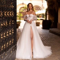 gowns lace appliques wedding dress for women hy003 2022 a line backless slit skirt wrap chest bridal vestido de novias