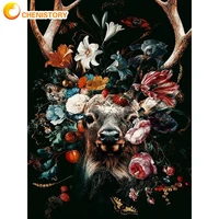 chenistory 5d diamond painting cross stitch flowers deer diamond mosaic embroidery animal diy crafts pictures home decoration