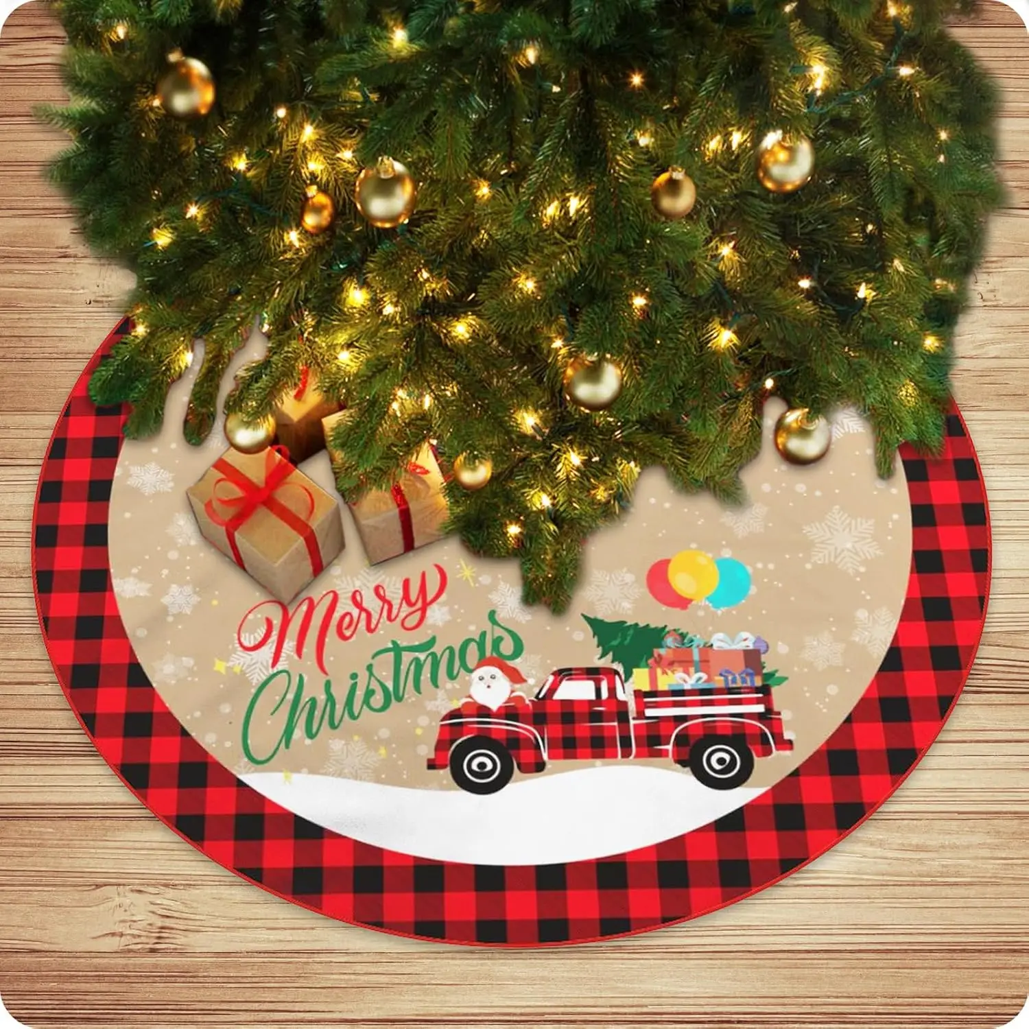 Красная юбка на рождественскую елку 36 дюймов с Санта-Клаусом красным черным