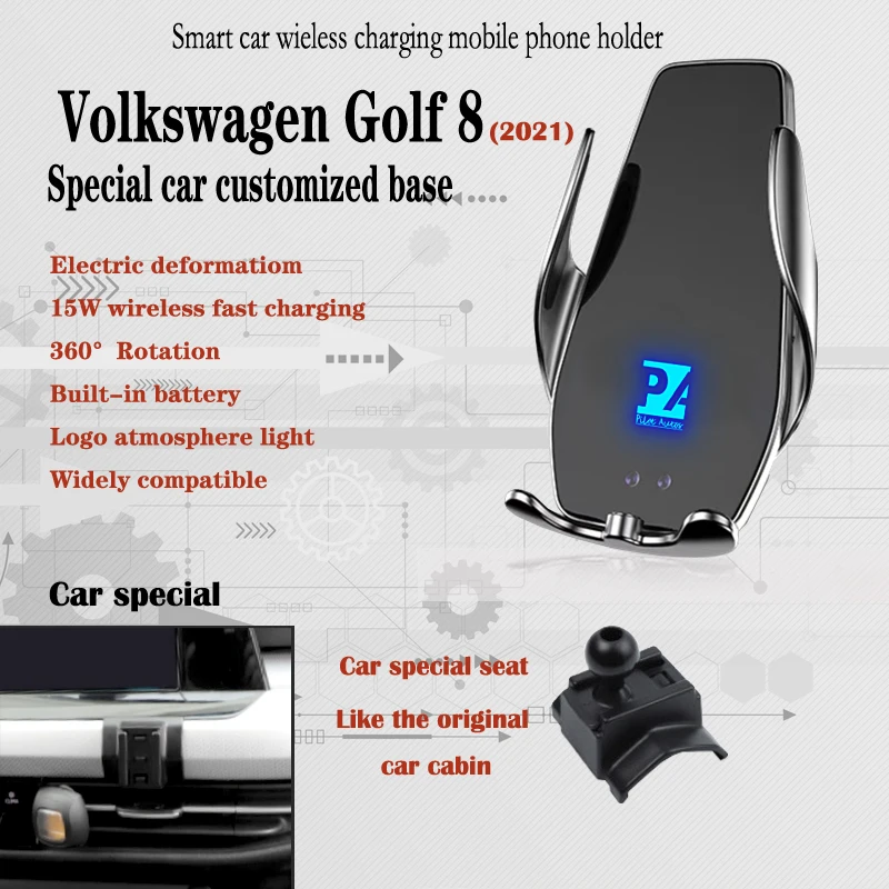 

Автомобильный держатель для телефона 2021 VW Golf /8 с беспроводной зарядкой, 15 Вт, крепление для мобильных телефонов, навигационный кронштейн, поддержка GPS, 360