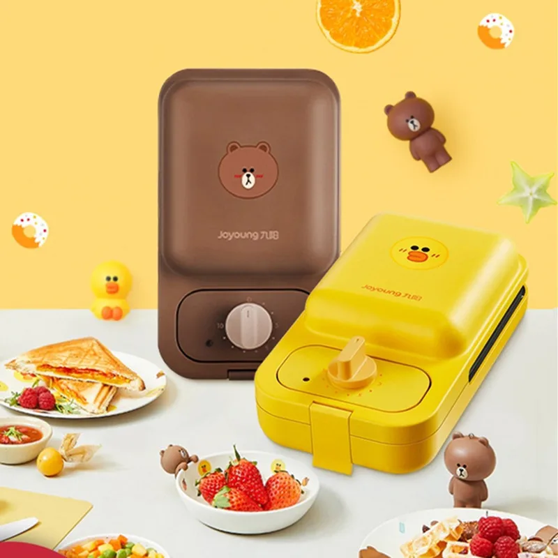 

220V Household Electric Waffle Maker Yellow/Brown Color Available Sandwich Baking Machine Non-Stick Breakfast Baker With 2 Plate