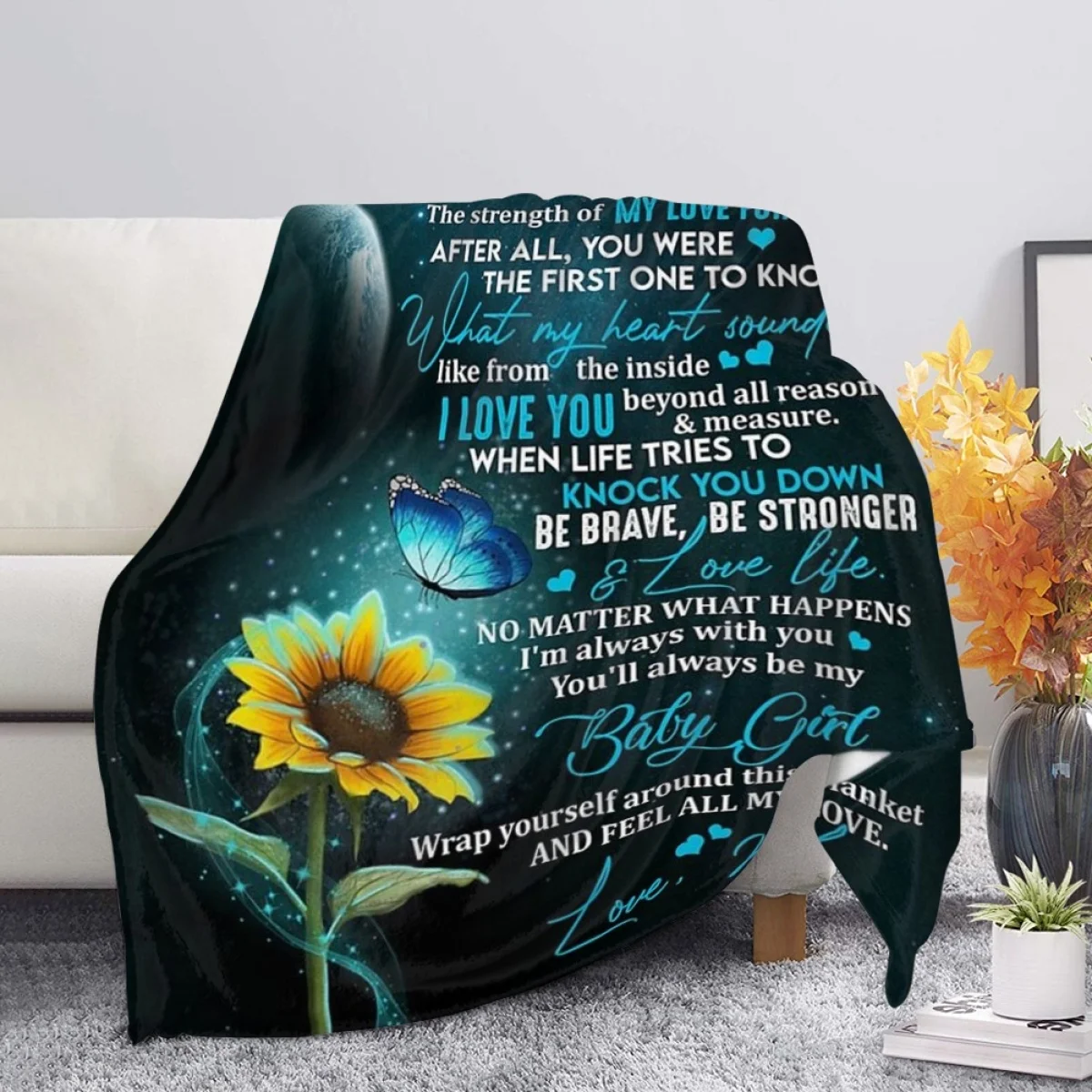 

TOADDMOS Never Forget That I Love You Blanket Sunflower Pattern Coral Fleece Warm Sofa Bed Blanket Gift From Mom To Daughter