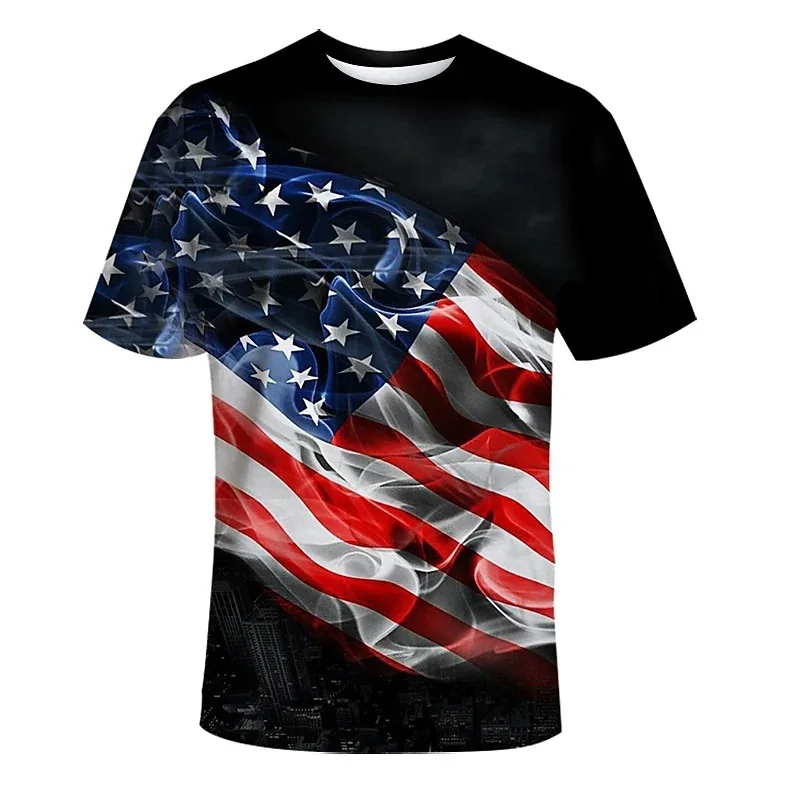 

2023 Independence Day American Flag 3D Printed O-Neck Short Sleeve Tops 4th of July Summer Patriotic Decor Men Oversize T-shirts