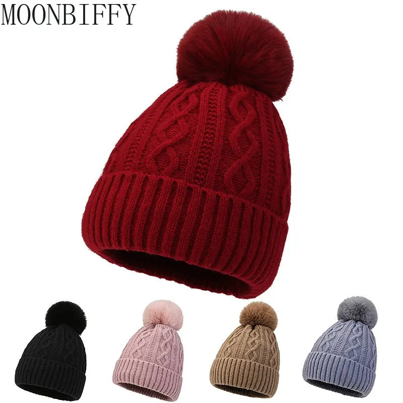 

Winter Warm Women Knitted Hat Thick Solid Color Turban Elastic Bonnet Snow Riding Skiing Ear Protection Caps Outdoor Bicycle Hat