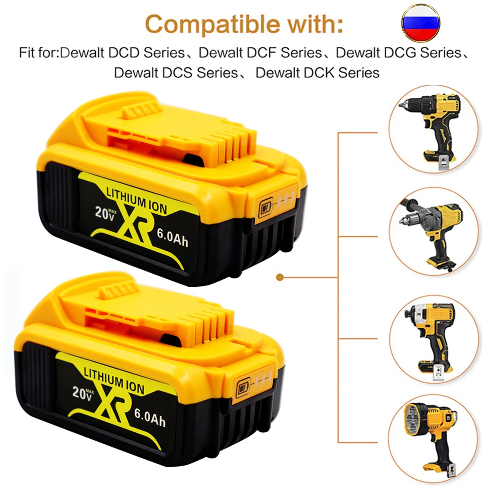 

20V 6.0Ah 8.0Ah 12.0Ah DCB200 Li-Ion Battery Replacement for DeWalt MAX XR DCB205 DCB201 DCB203