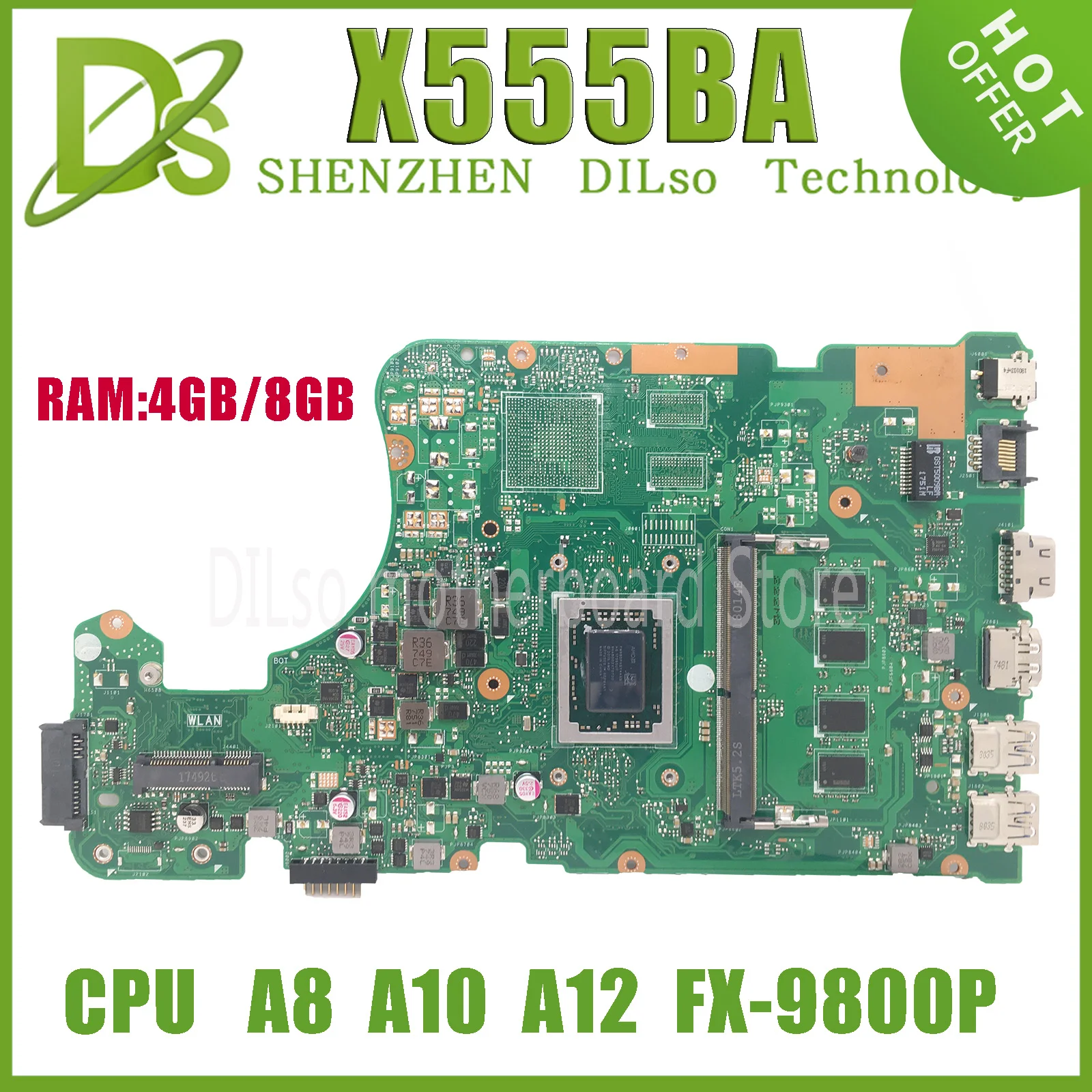 Enlarge X555QG Laptop Motherboard For Asus X555QA X555Q X555B X555BP K555B X555BA Mainboard A6 A9 A10 A12 FX-9800P CPU 4G/8G-RAM
