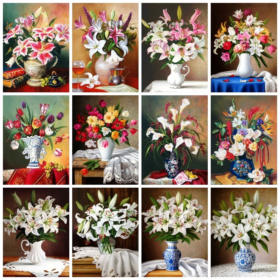 

AZQSD Oil Painting By Numbers Flower Lily 40x50cm Framed Coloring By Numbers On Canvas Home Decor Gift Wall Art Crafts