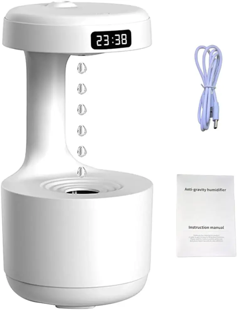 

Humidificador agua. Anti-Gravedad Ultrasónico, Aromaterapia con Luz LED Nocturna y Reloj Integrado, Silencioso y USB Tipo C, p