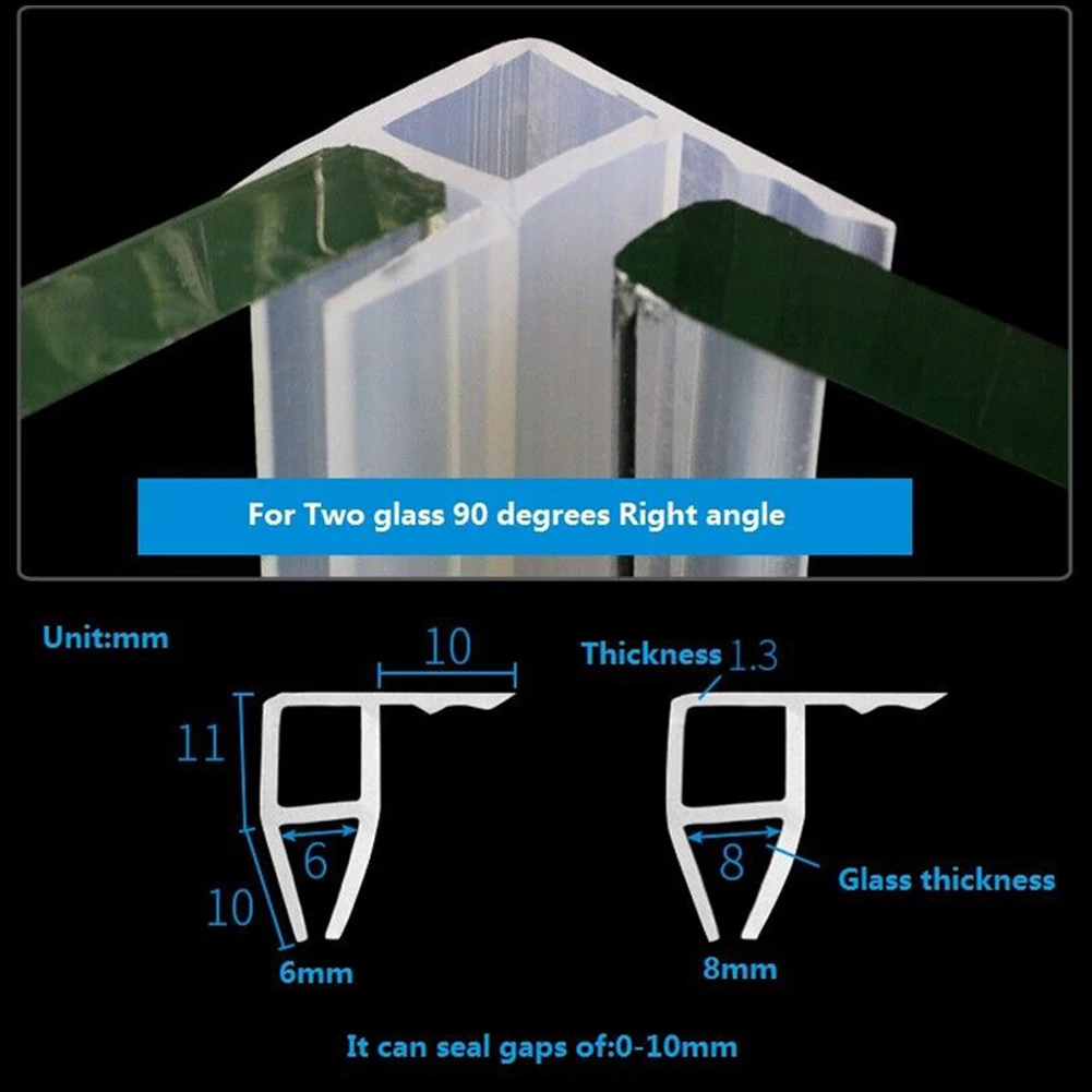 

2M 6-12mm Shower Screen Seal Strip Frameless Glass Door Bottom Weather Stripping Seal Glue-free Waterproof Bathroom Hardware