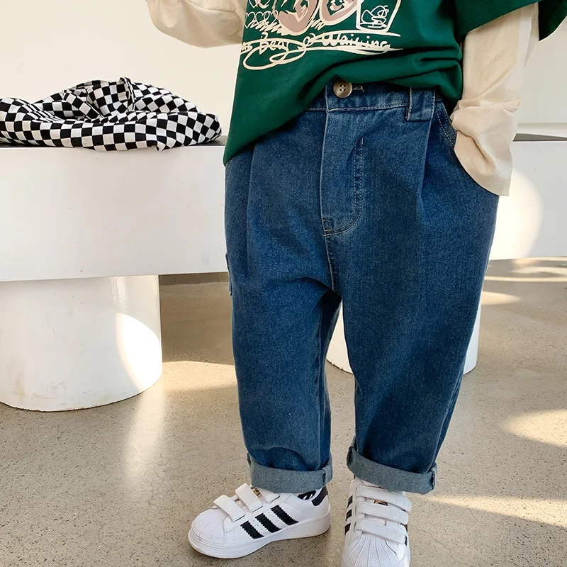 

Spring Autumn boys fashion sand washed jeans girls all-match loose trousers Kids casual denim radish pants