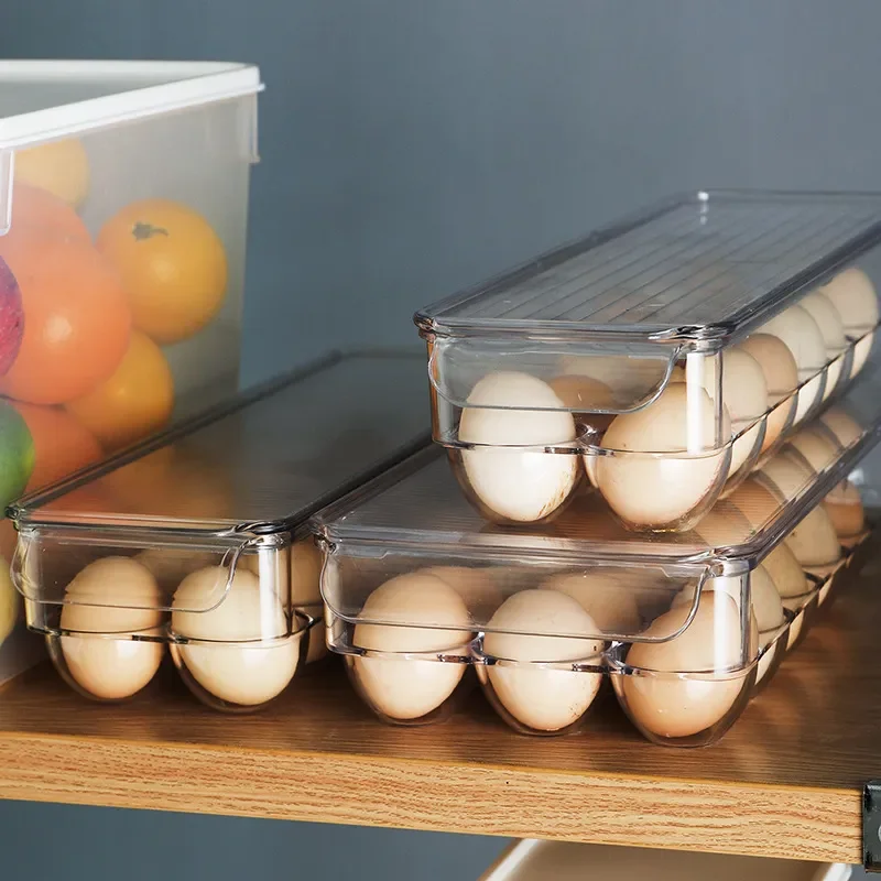 

Egg Storage Box Egg Tray Containers Kitchen Refrigerator Organizer Eggs Dispenser Fresh Preservation 12/14/21 Grids