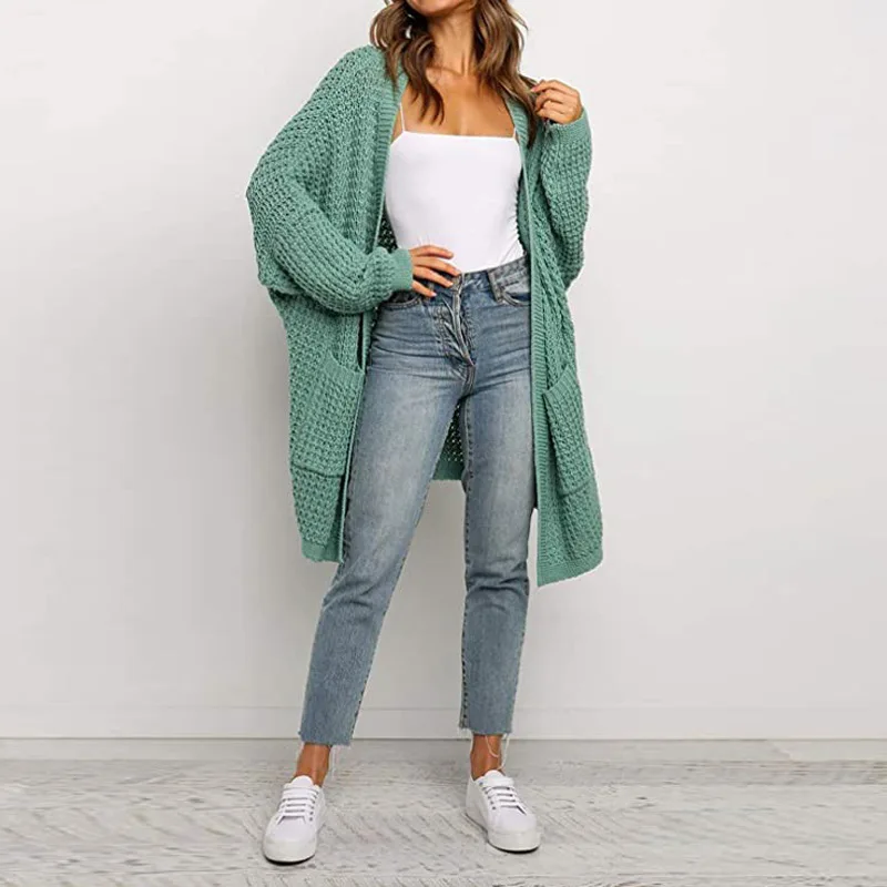 

Женский вязаный кардиган, свободный Однотонный свитер большого размера на осень/зиму, L117, 2022