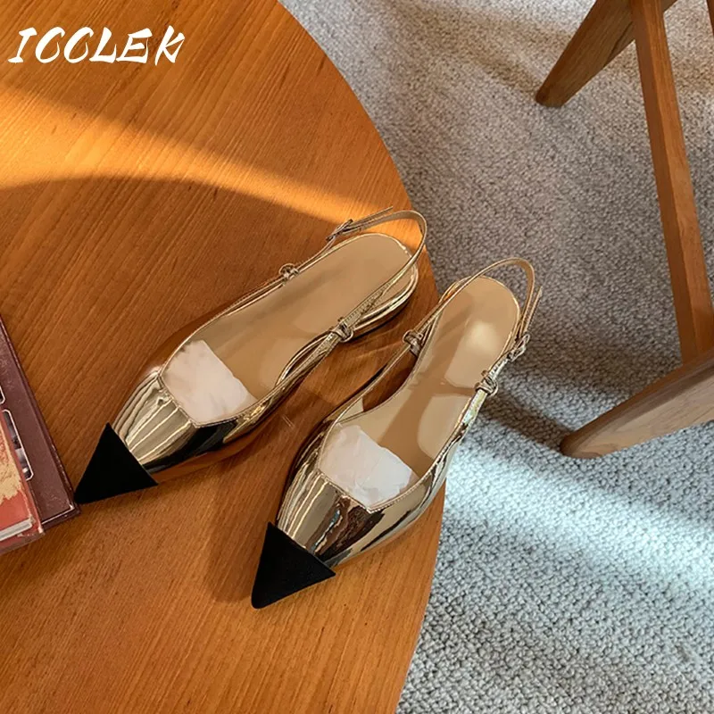 

Pointy Sandals Women 2022 Summer Patent Leather Sandalias Mujer Closed Toe Shoes For Women Casual Low Heels Zapatillas Mujer INS