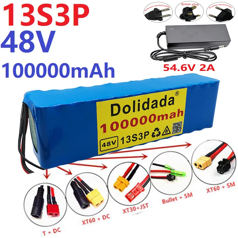 

13S3P 48V 100Ah 18650 Rechargeable Lithium Battery 54.6V2A Charger Custom Plug Smart BMS Tourist Bus, Outdoor Power Supply,