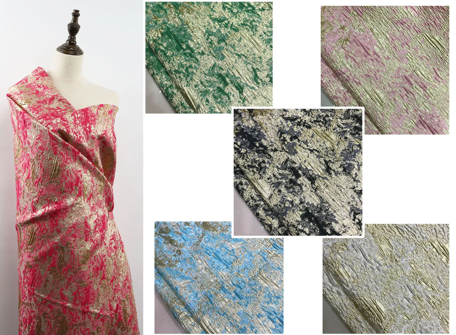 Metal Yarn Artistic Paint Embossed Brocade Fabric Jacquard Garments Curtain By Yard |