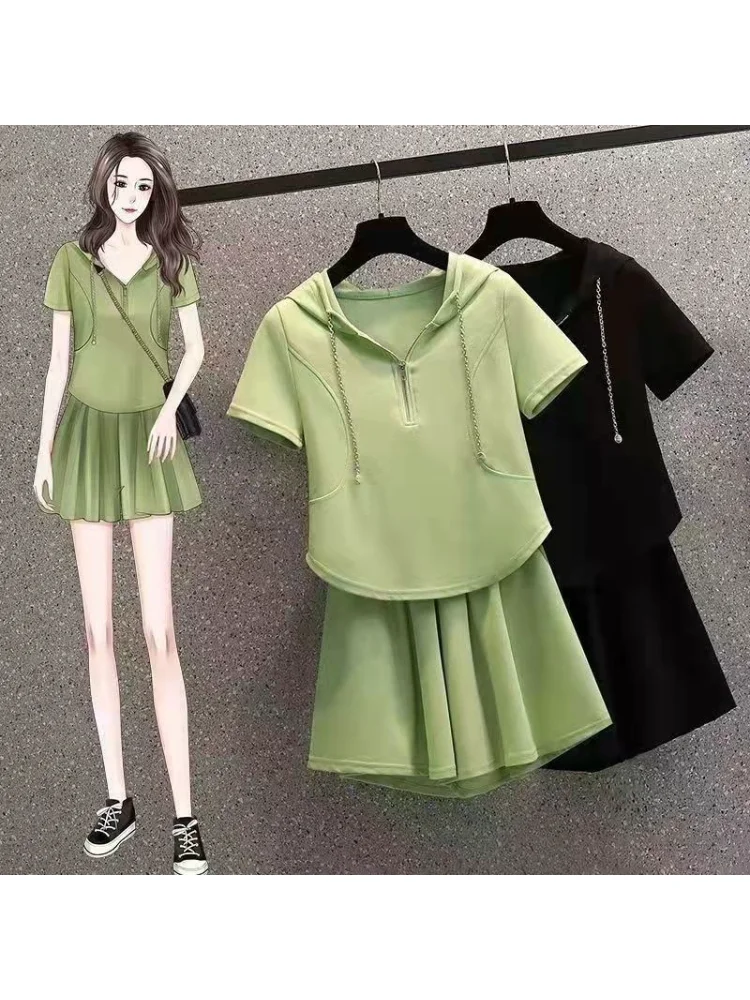 

Summer Outfits for Women 2023 New Korean Plus-size Women's Set 2 Pieces Hooded Top Ladies Casual Loose Women Clothing Streetwear