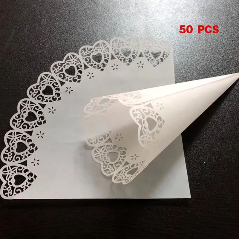 

50pcs Cut Love Heart Lace Laying Candy Wedding Party Cones