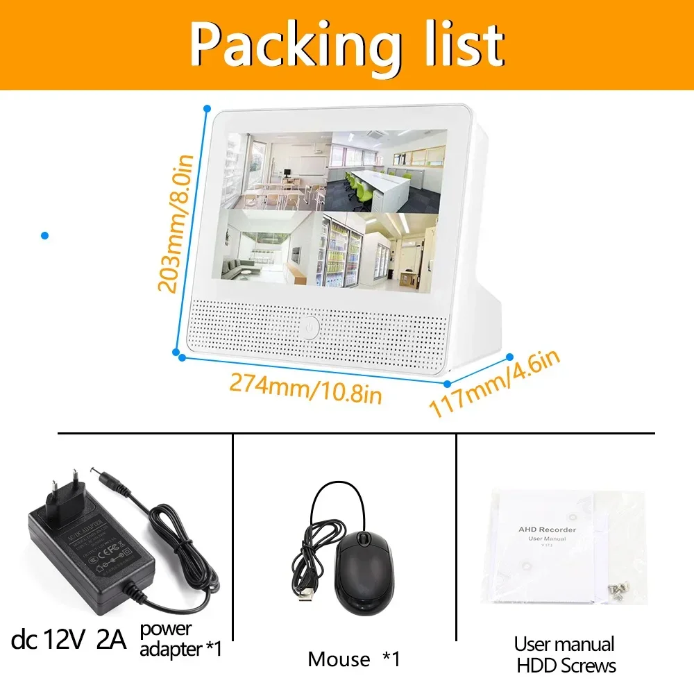 10 1-дюймовый экран 5M-N DVR H.265 8-канальная AHD-камера Видеорегистратор для наблюдения