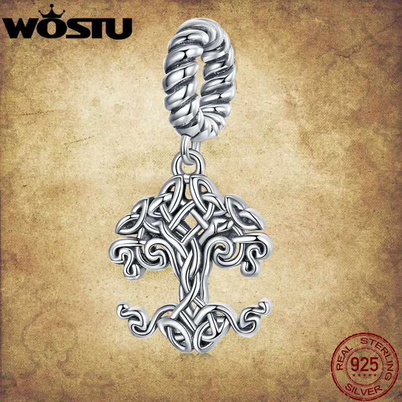

WOSTU Retro 925 Sterling Silver Tree Of Life Charms Pendant Vintage Beads Fit Original DIY Bracelet Necklace S925 Jewelry Making