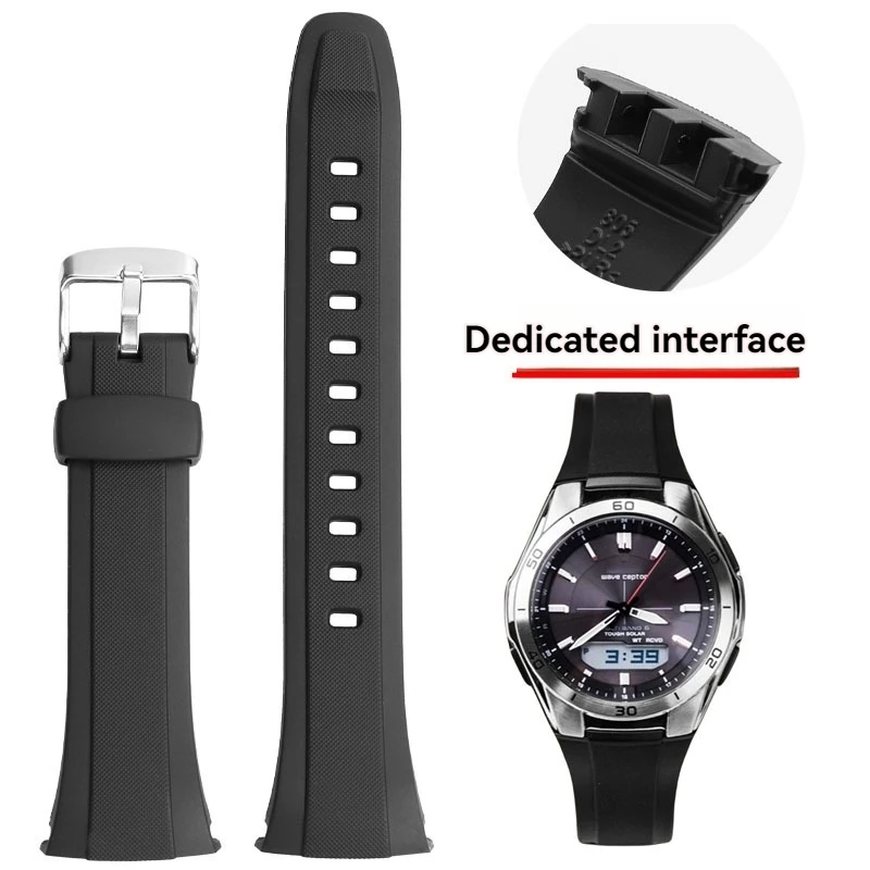 Фото Резиновый ремешок для Casio WVA-M640 M650 WVQ-M410, силиконовый ремешок для часов, браслет с специальным интерфейсом, водонепроницаемый браслет №1