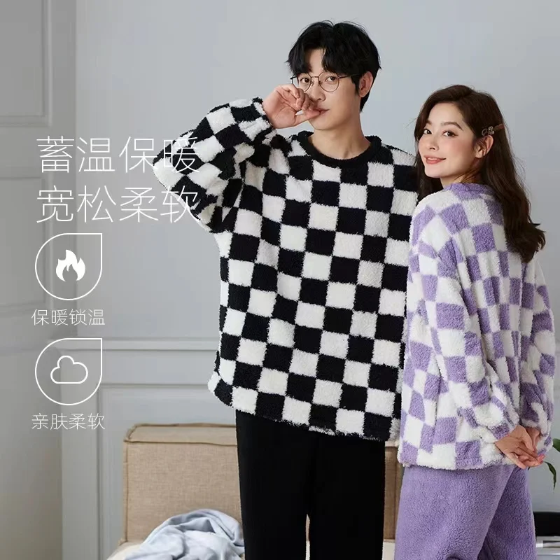 Pajamas Lovers Classic Plaid Autumn and Winter Plush Soft Warm Pajamas Can Wear Home Clothes Men And Women pajamas suit