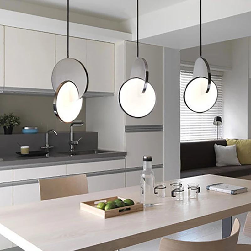

LED Gold Silver Round Pendant Lamps for Dining Table Kitchen Bar Lighting Nordic Light Luxury Interior Room Decor Pendant Lights
