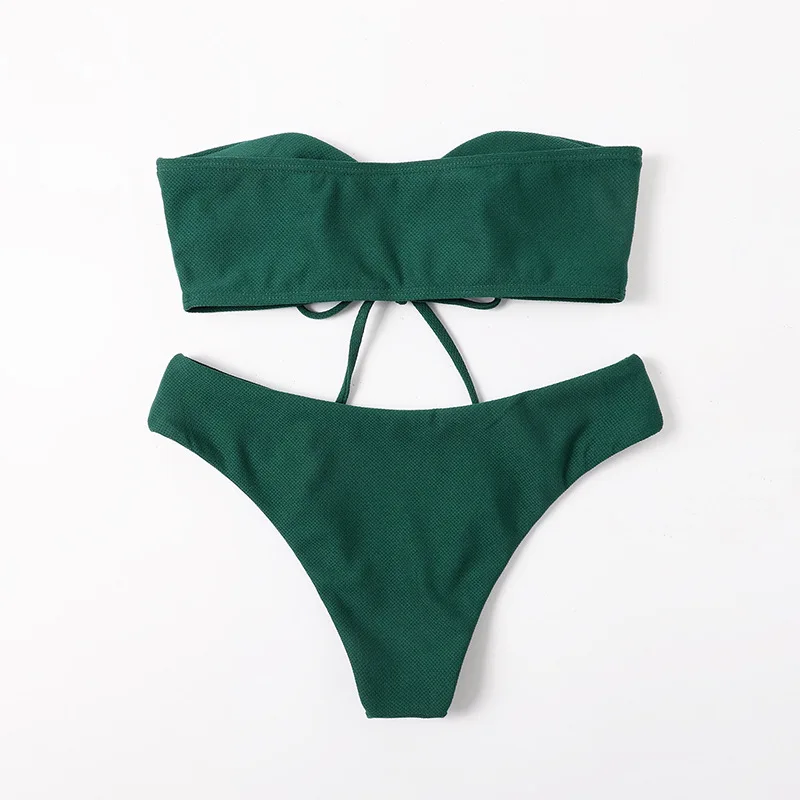 Women's Bandeau Bikinis Two-Piece Swimsuit Strapeless Swimwear Solid Bathing Suits Sexy Off Shoulder Summer Beach Wear