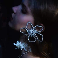 ins rhinestone large flower pendant drop earrings party jewelry for women bling crystal geometric dangle earrings accessories