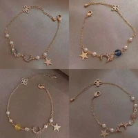 new fashion cubic oxide star moon cuff bracelet gold color korean style bracelet for women personality jewelry as party gifts