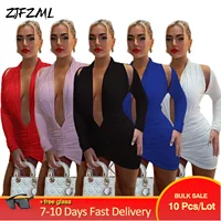 Bulk Items Wholesale Lots Date Night Cleavage Deep Dress for Ladies Party Halter Long Sleeve Open Back Ruched Women Short Skirts