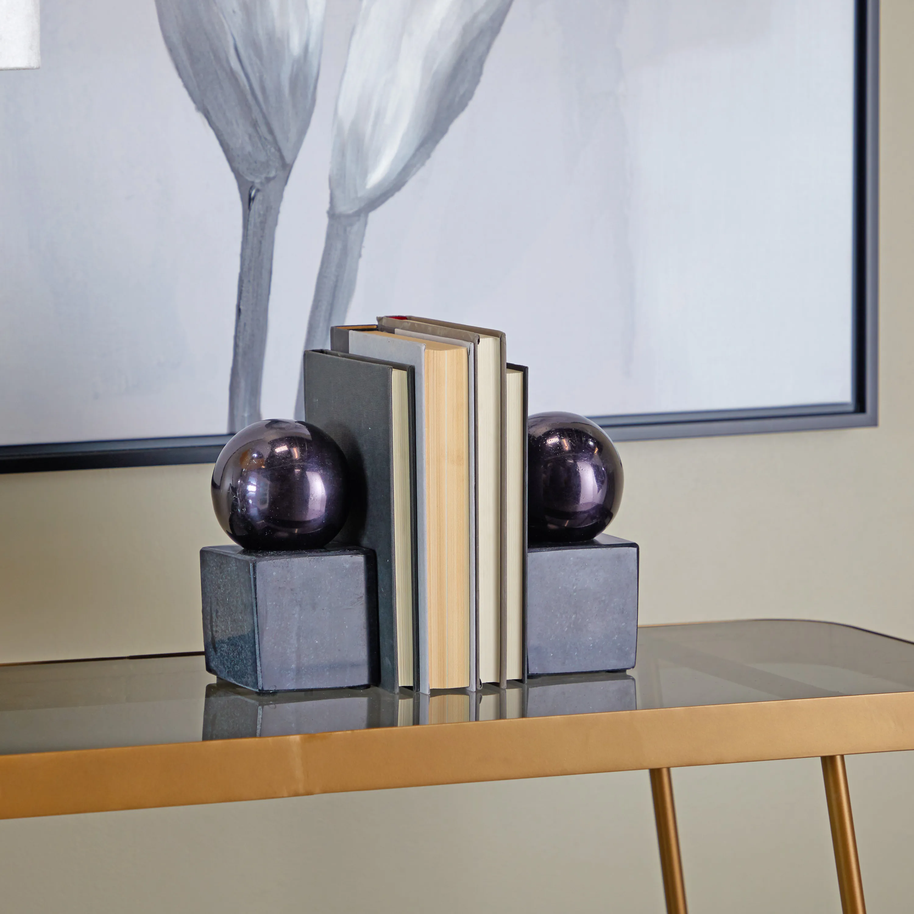 

4" Orb Black Marble Bookends (Set of 2)