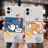 cartoon cute fashion cat and mouse phone case for iphone 11 12 13 pro max mini x xr xs 6 6s 7 8 plus se2020 silicone funda cover
