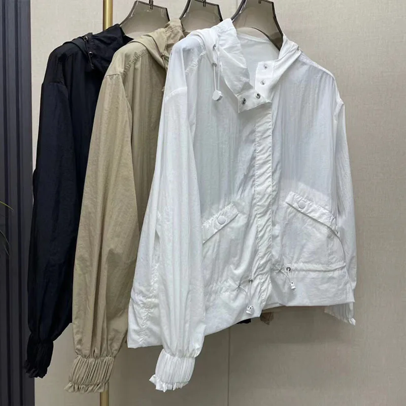 

2023 New Spring/Summer Women's Loose Hooded Windbreaker Butterfly Sleeve Casual Outdoor Windproof Women's Jacket