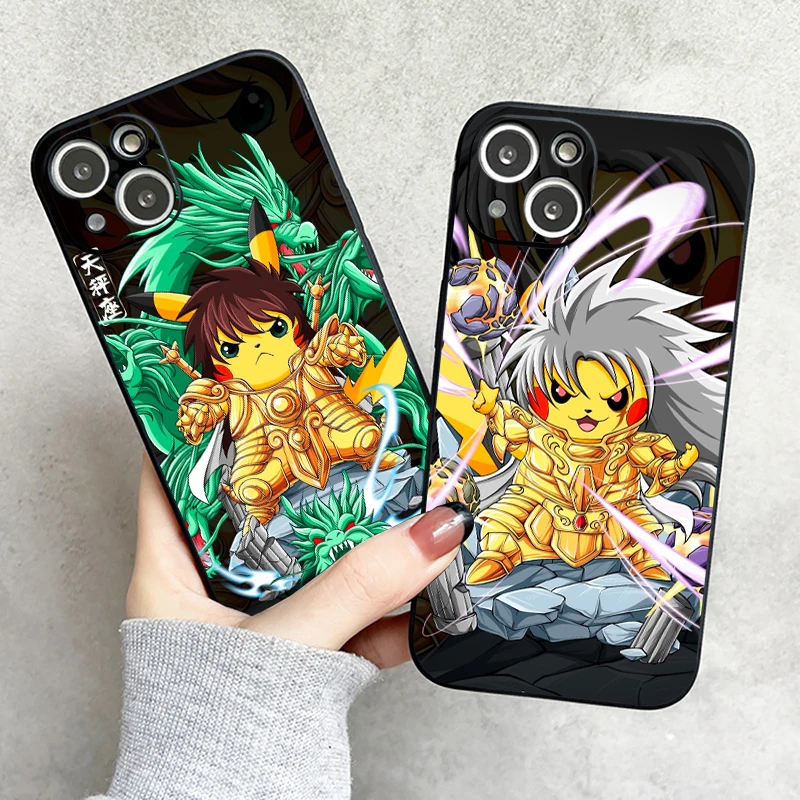 

Pokémon Pikachu Saint Seiya Phone Case For Funda iPhone 11 12 13 Pro Max Mini X XR XS SE 2020 6 7 8 Plus Funda Liquid Silicon