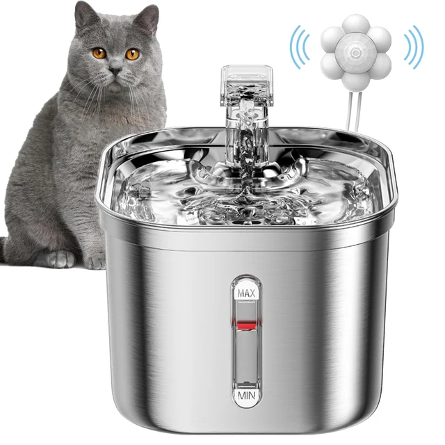 Stainless Steel Cat Fountain With Water Mark Automatic Cats Water Dispenser Sensor Filter Pet Cat Ultra Quiet Pump Water Foutain 1