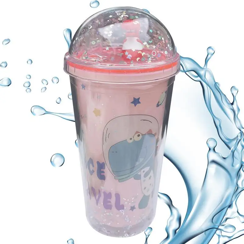 Kids Leakproof Straw Cup Insulated Water Bottle Double Layer