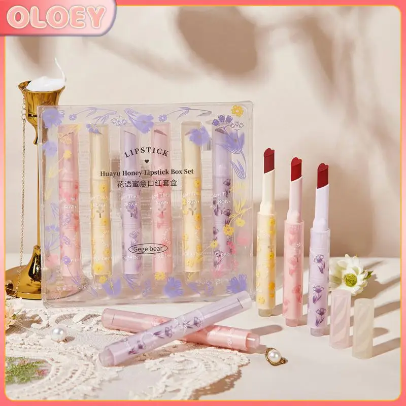 

Lip Oil Love Glass Lip Flower Language Sweet Lipstick 1 Box Water Light Sense Mirror Lipstick Cosmetic Lipstick Set Jelly Lips