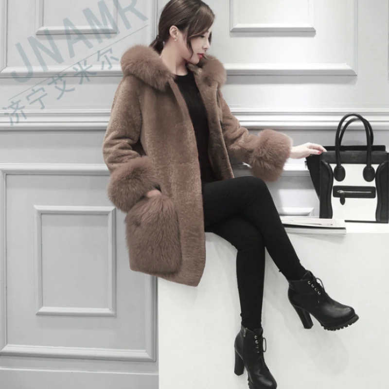 Elegant Temperament, Imitation Rabbit Fur Coat, Winter Imitation Fur Coat, Commuting Middle Long Coat, Fox Fur Collar