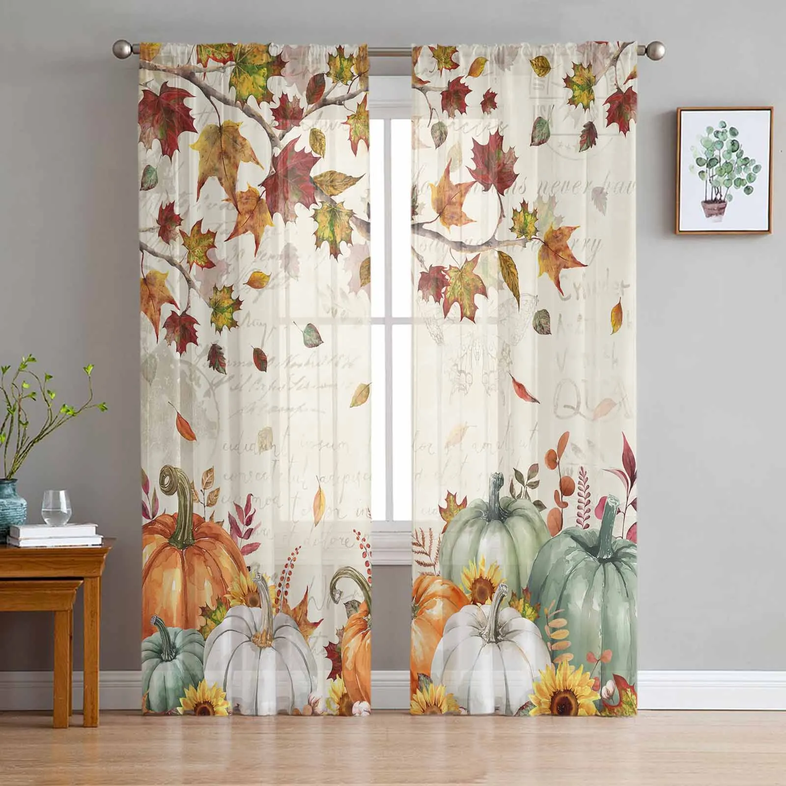 Тюлевые шторы из эвкалипта для гостиной Осенние полупрозрачные Оконные