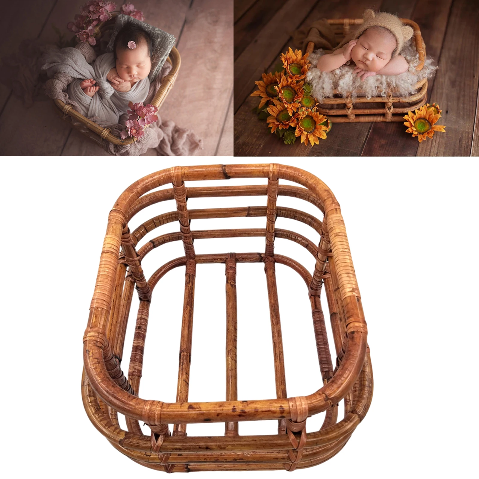 New Newborn Photography Props Handmade Vintage Bamboo Rattan Chair Wooden Baby Bed Baby Crib Studio Posing Sofa Accessori