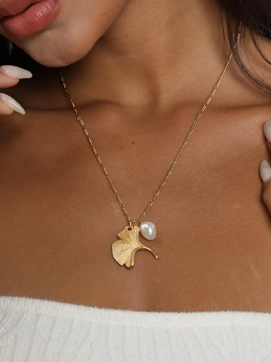 Shawatelier Design S925 Серебряное ретро французское жемчужное ожерелье с листьями гинкго