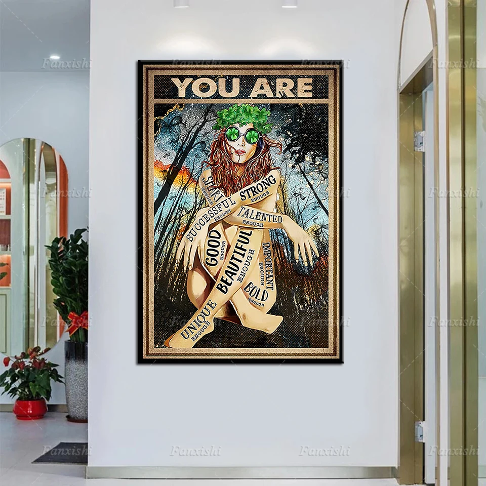 

You Are Hippie Girl Vintage Poster Home Decor Painting Retro Wall Art Canvas Prints Modular Pictures For Living Room Woman Gift