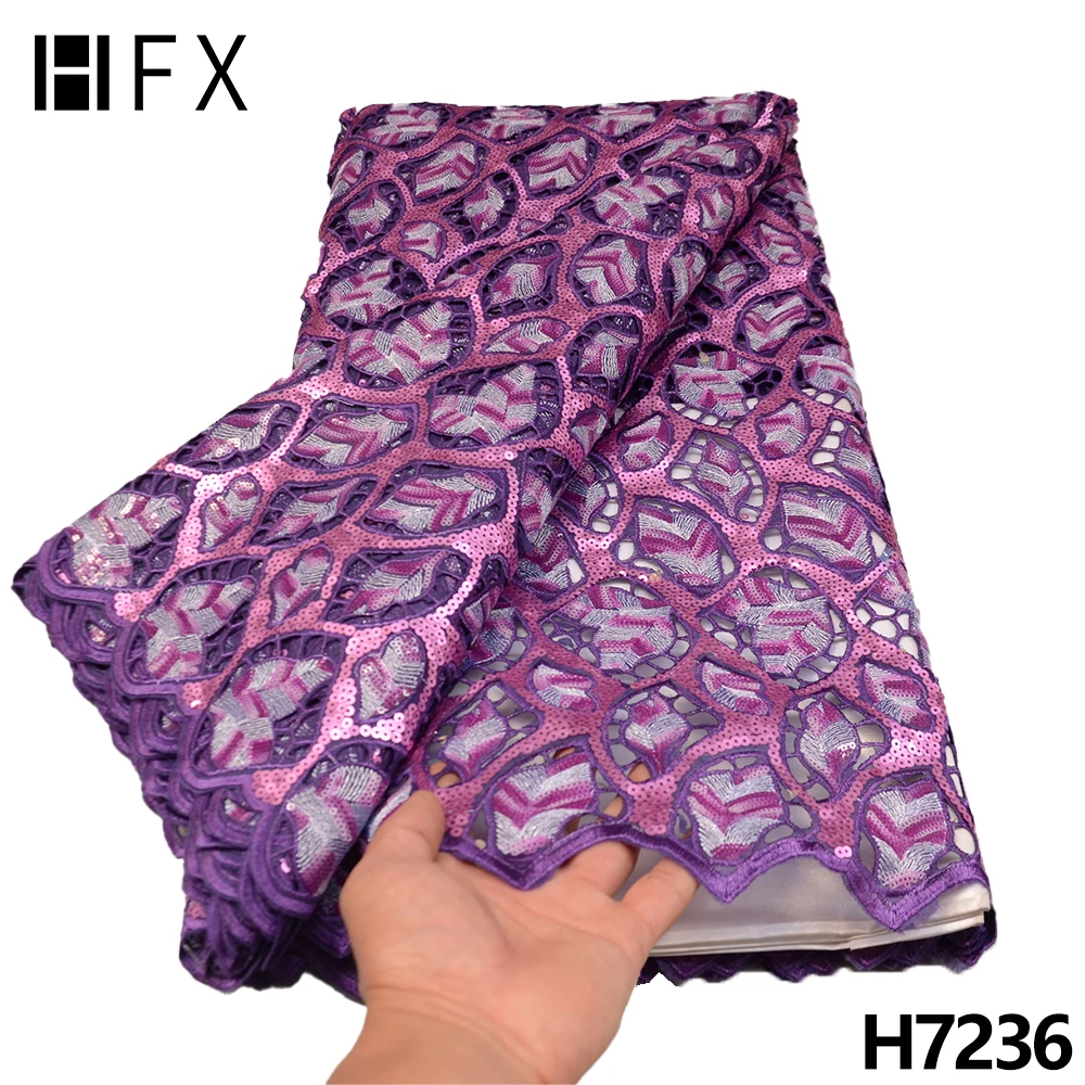 

HFX Purple Chantilly Lace Fabric Luxury Sequins Mesh Organza Lace For Party 2022 Latest Embroidery African Fabric Lace F7236