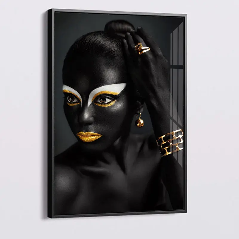 

African Art Black and Gold Woman poster and Prints HD Figure home art wall picture Modern art Room Decoration Canvas Painting