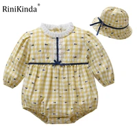 rinikinda infant baby girls autumn full sleeve plaid print lace collar bodysuits bowknot newborn jumpsuits toddler clothes