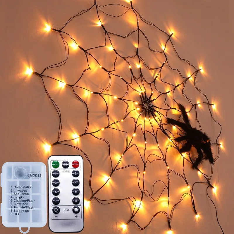 

LED Spider Web String Light with Remote Control 8 Modes Net Mesh Atmosphere Lamp Outdoor Indoor Party Halloween Decoration