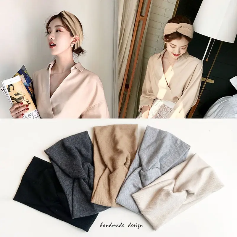 

Женская однотонная повязка для волос, трикотажная Женская винтажная повязка-тюрбан, банданы, повязки для волос, аксессуары для волос