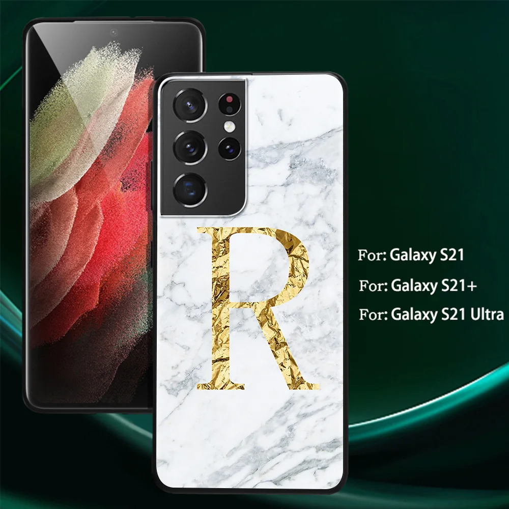 Letter R S White Marble Case For Samsung Galaxy S20 FE S22 S21 Ultra S10 S9 S8 Plus S10e S7 Edge Phone Cover Black Bumper Shell images - 6