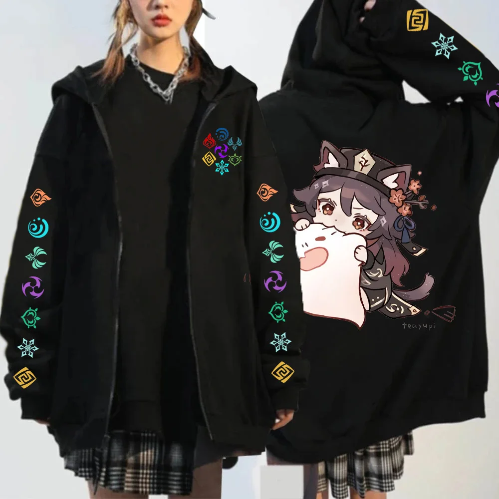 

Genshin Impact Sweatshirt Gothic Print Anime Men Women Long-sleeved Zipper Hoodie Jacket Loose Streetwear Pullover Hoodie Jacket